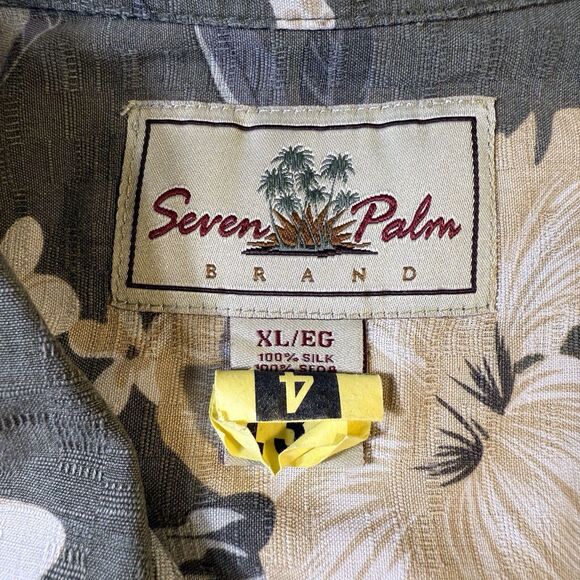 Seven‎ Palm Aloha Hawaiian XL Green Shirt Tiki Hula Wahine Floral Leaves - Picture 9 of 14